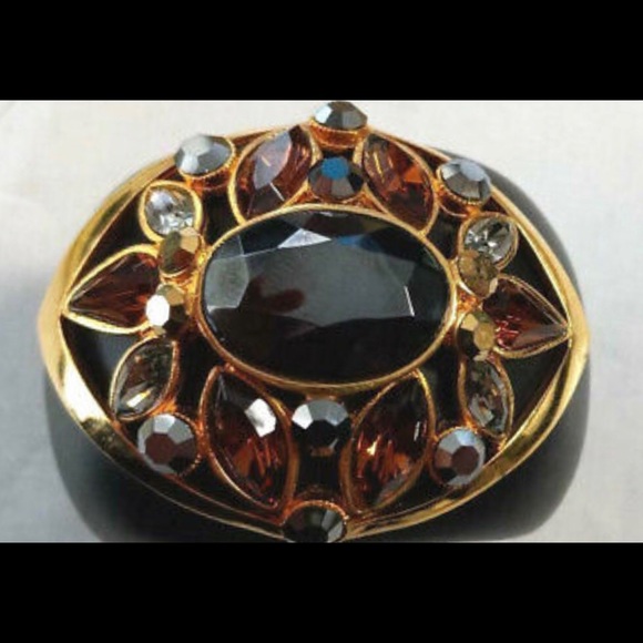 NEW VINTAGE! JOSE MARIA BARRERA BLACK Crystal GOLD WOOD BRACELET BANGLE - Picture 2 of 7